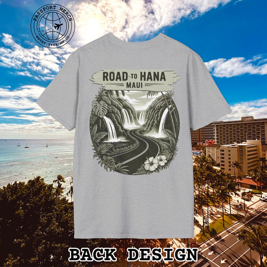 Vintage Road to Hana, Maui, Hawaii, Back Print T-Shirt