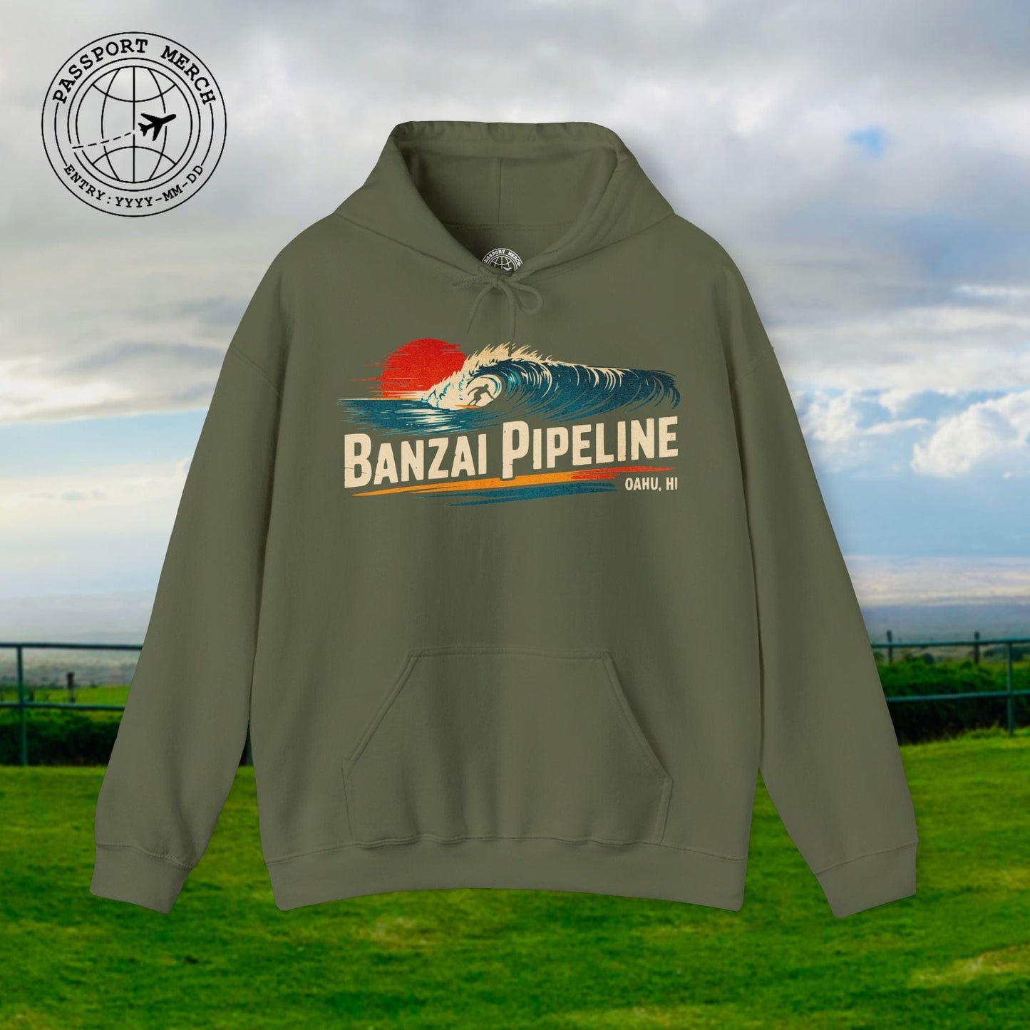 Banzai Pipeline, Oahu, Hawaii - Vibrant Surf Retro Hoodie