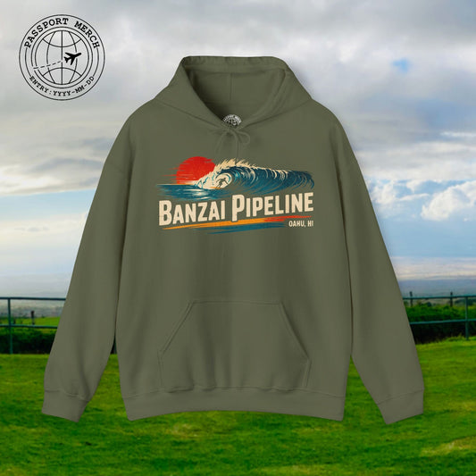 Banzai Pipeline, Oahu, Hawaii - Vibrant Surf Retro Hoodie