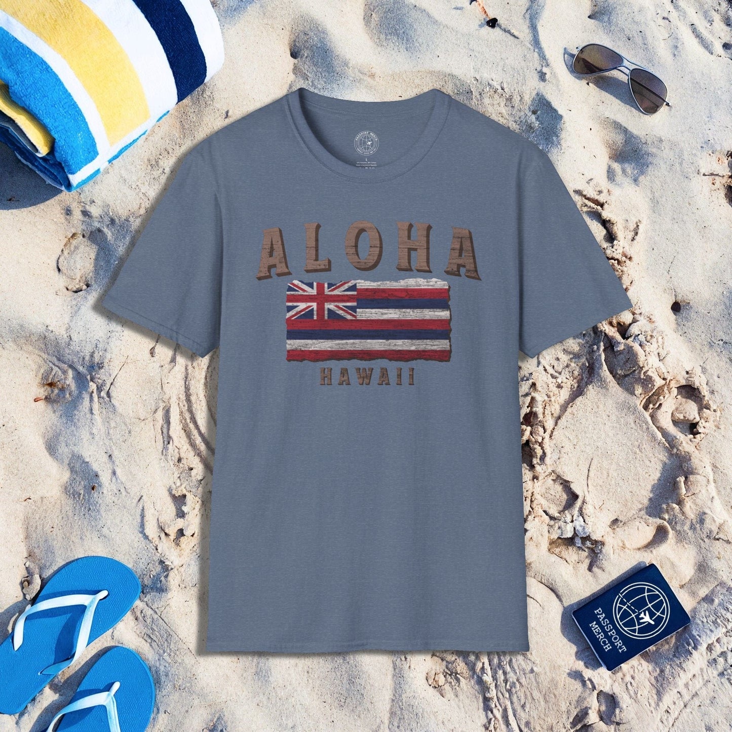 Koa Wood Aloha Hawaiian Flag T-Shirt