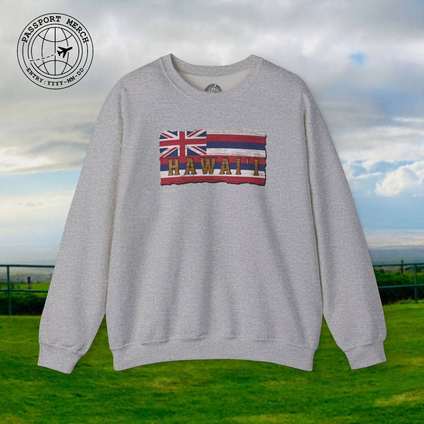 Vintage Koa Wood Carved Hawaiian Flag Crewneck