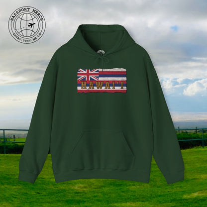 Vintage Koa Wood Carved Hawaiian Flag Hoodie