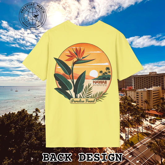Retro (Bird of) Paradise Found, Hawaii, Back Print T-Shirt