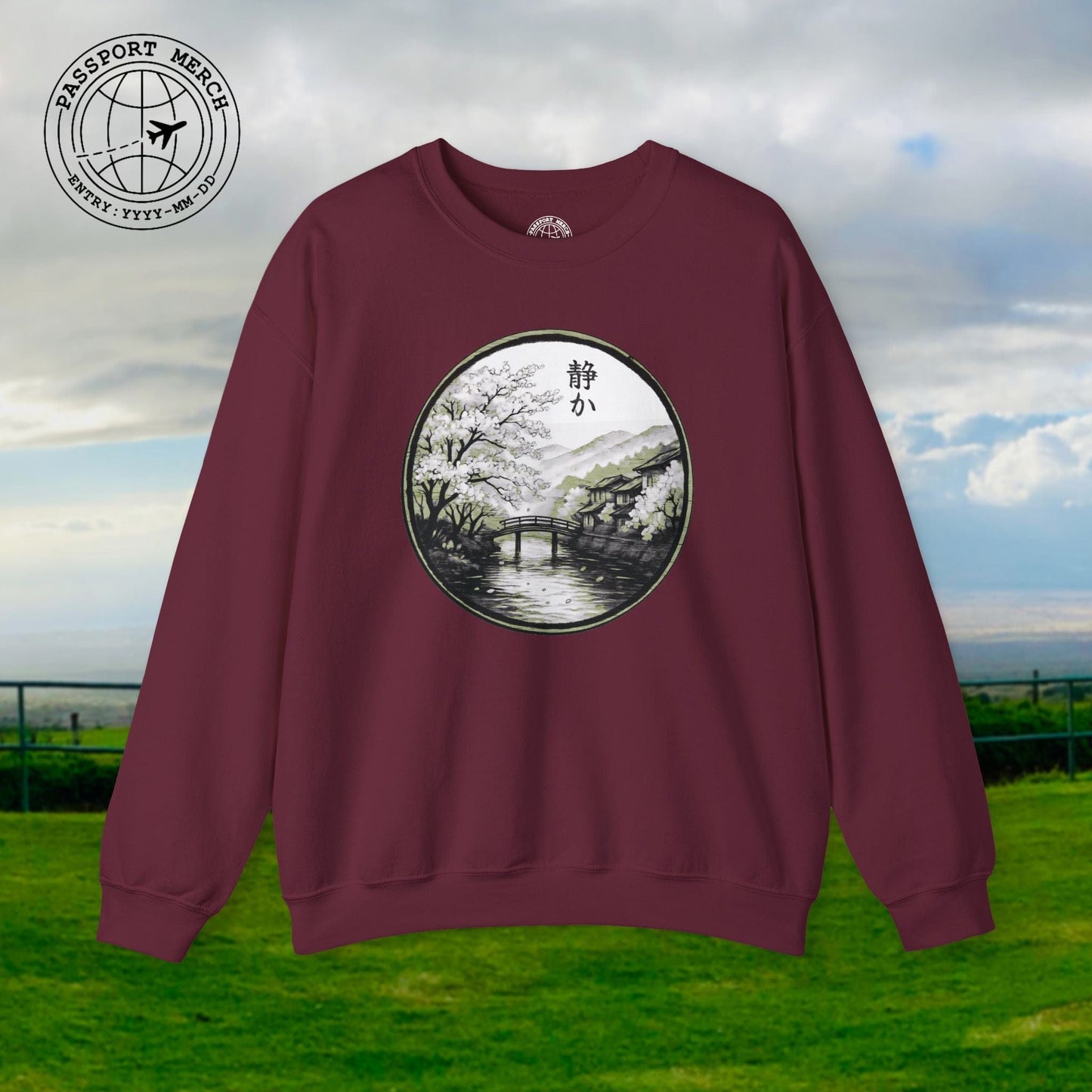 Monochrome Shizuka (Tranquil), Japan Crewneck