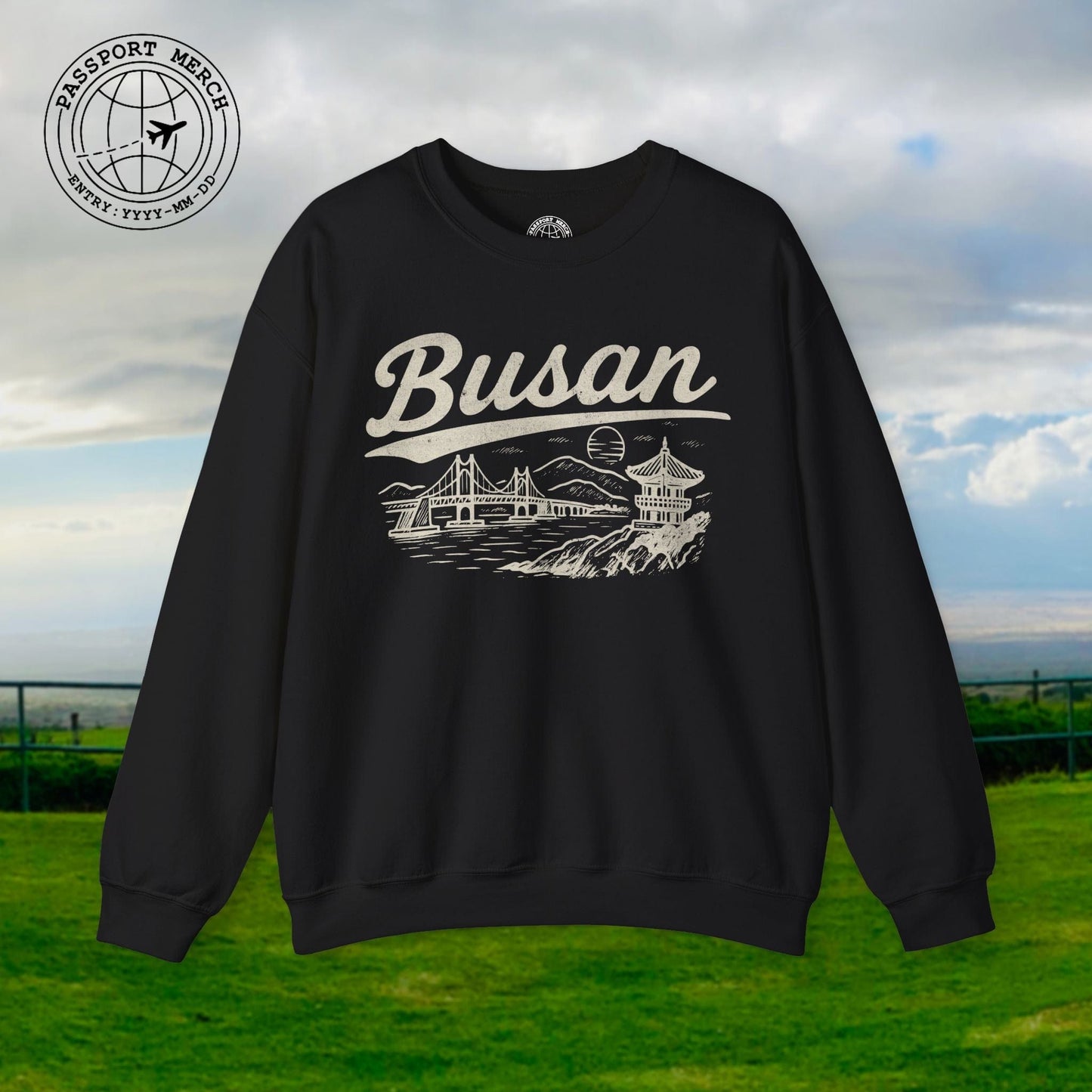 Monochrome Dreams of Busan Korea Crewneck