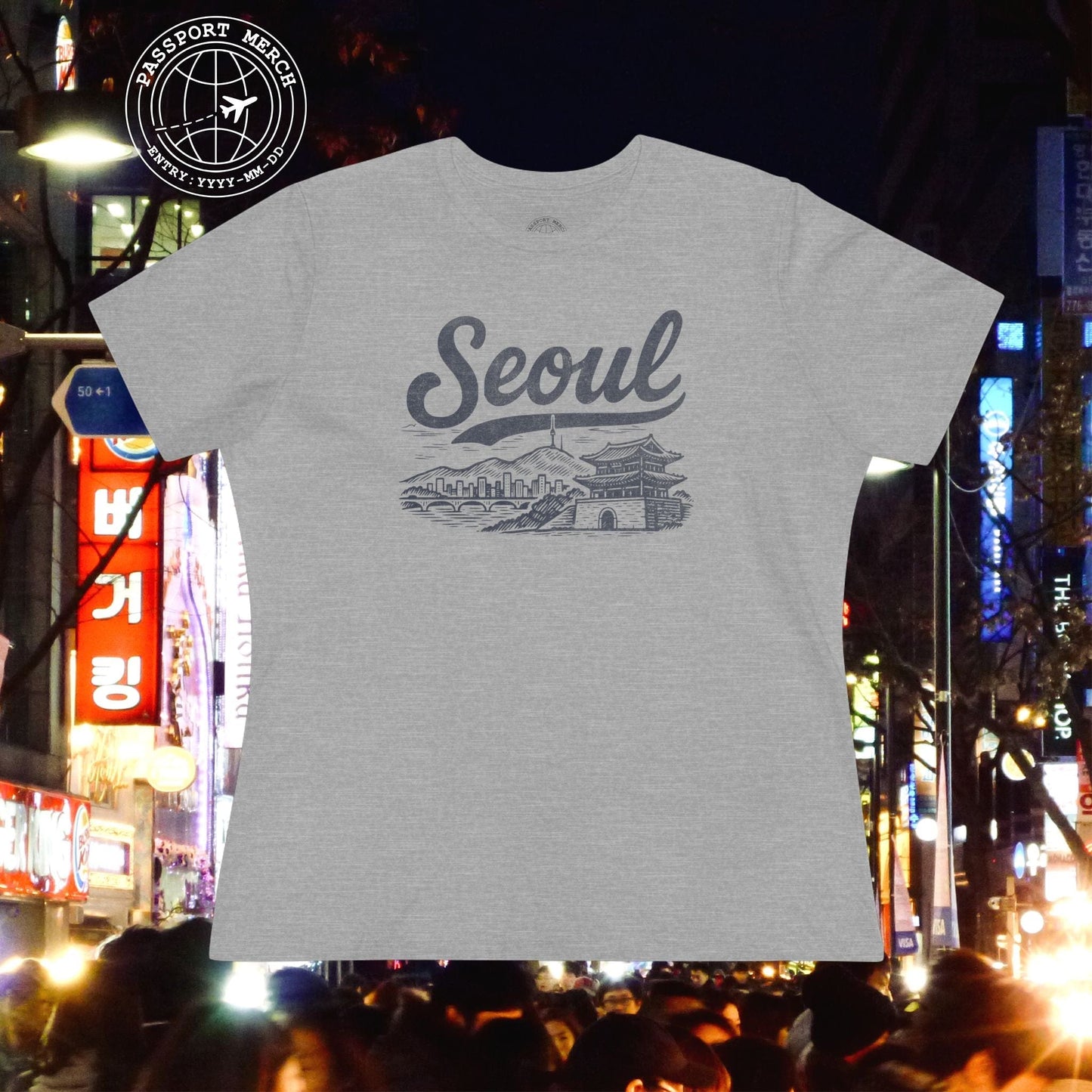 Monochrome Dreams of Seoul Korea, Womens Fit T-Shirt