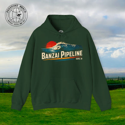 Banzai Pipeline, Oahu, Hawaii - Vibrant Surf Retro Hoodie