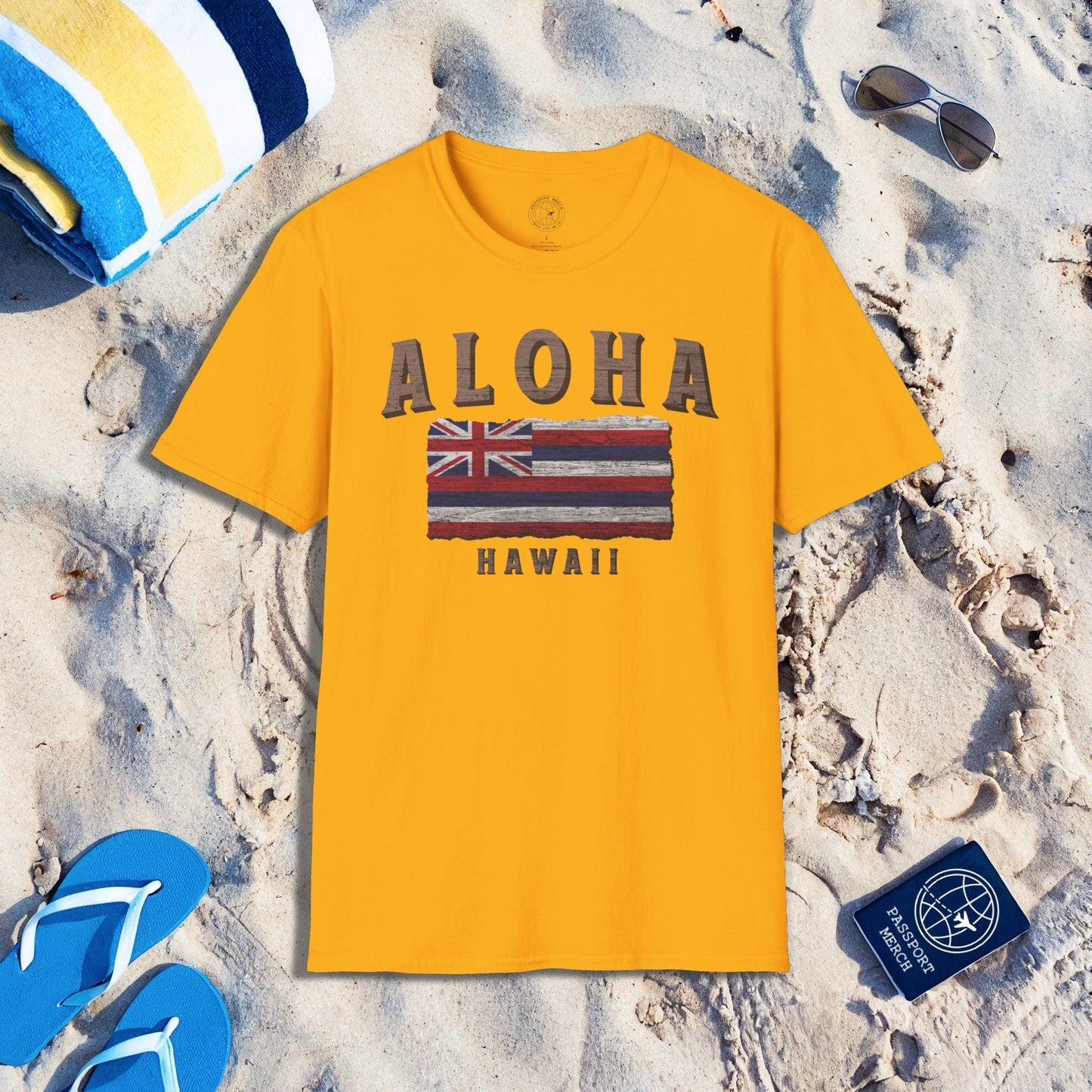 Koa Wood Aloha Hawaiian Flag T-Shirt