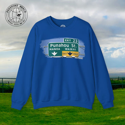 Signs of Wanderlust, Waikiki, Exit Only, Hawaii Crewneck