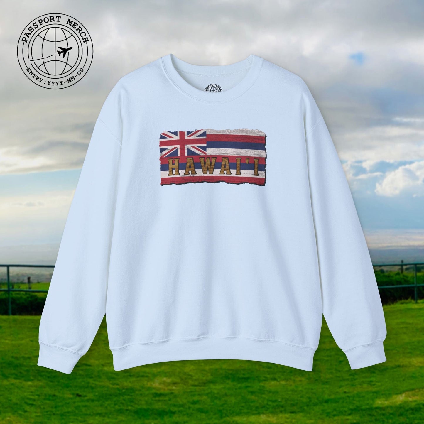 Vintage Koa Wood Carved Hawaiian Flag Crewneck