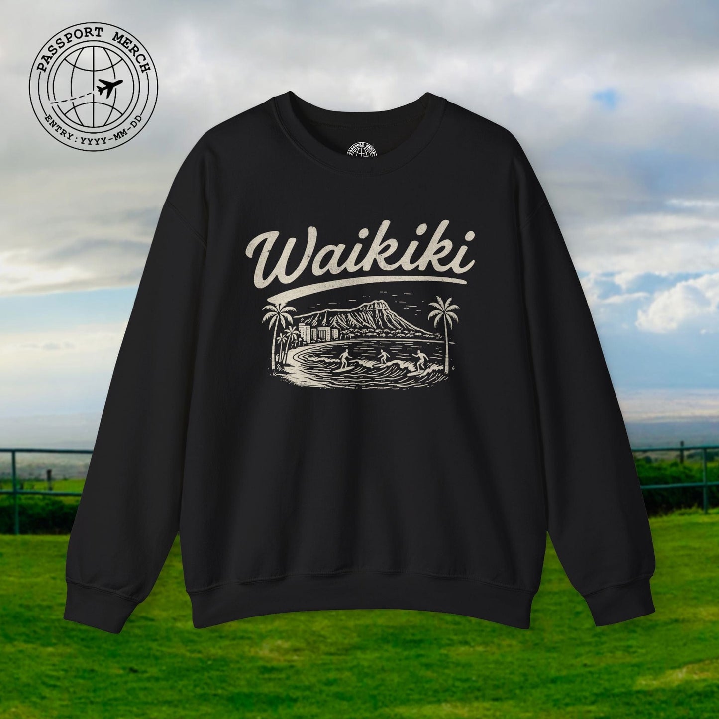 Monochrome Dreams of Waikiki, Hawaii Crewneck