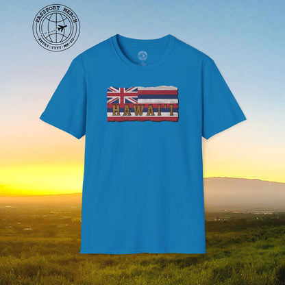 Vintage Koa Wood Carved Hawaiian Flag T-Shirt