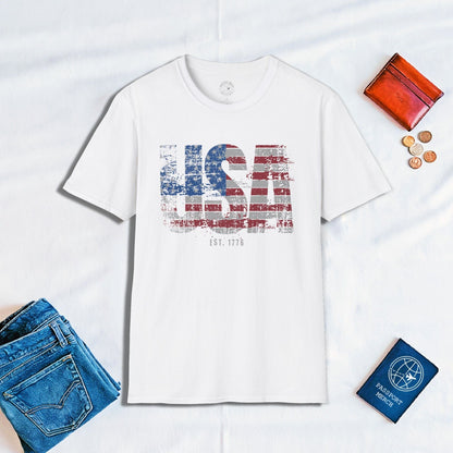 Vintage Distressed USA Letter Flag T-Shirt