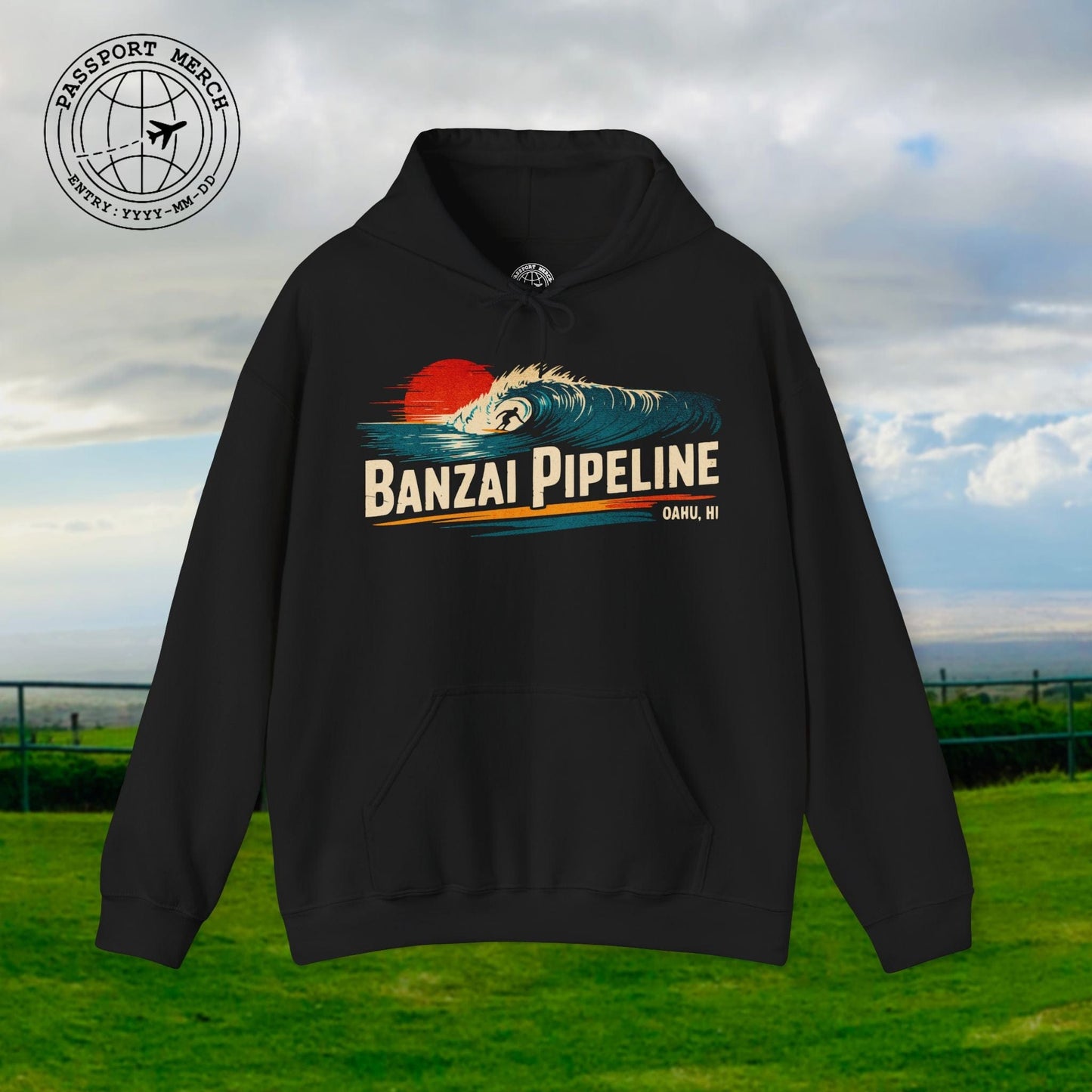 Banzai Pipeline, Oahu, Hawaii - Vibrant Surf Retro Hoodie