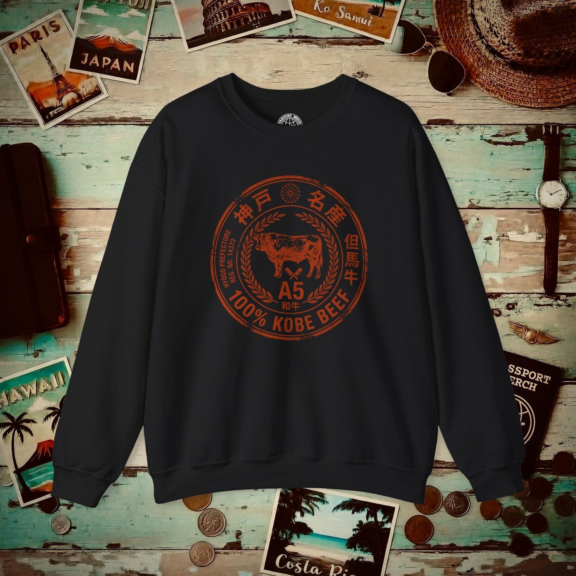 A5 Wagyu Kobe Beef Stamp, Japan Crewneck Black / S