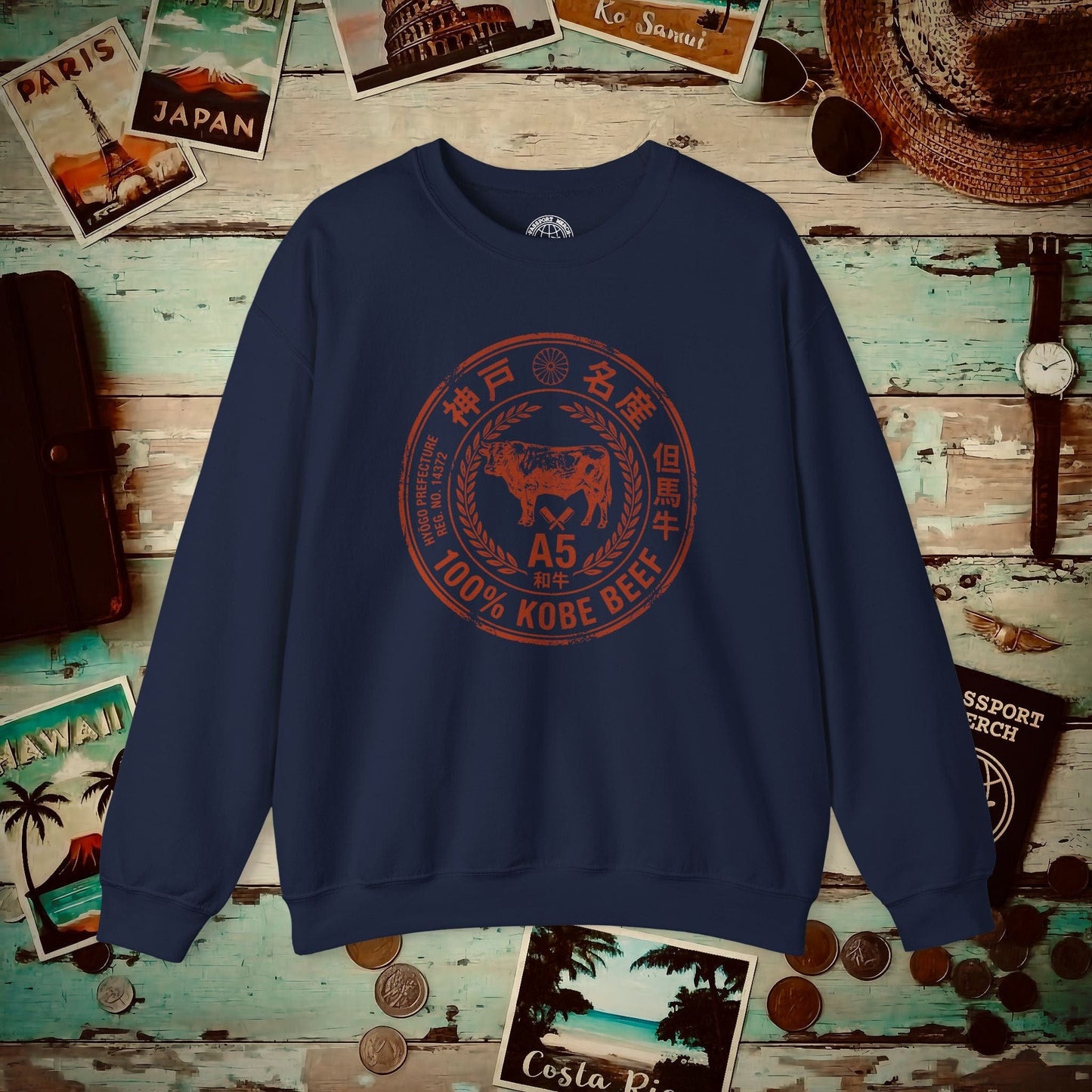 A5 Wagyu Kobe Beef Stamp, Japan Crewneck Navy / S