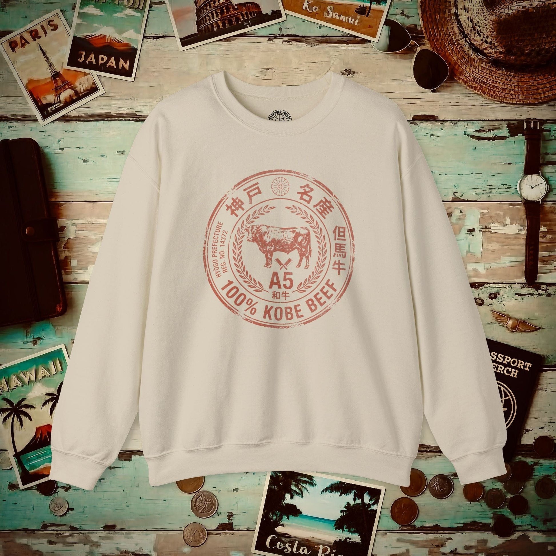 A5 Wagyu Kobe Beef Stamp, Japan Crewneck Sand / S