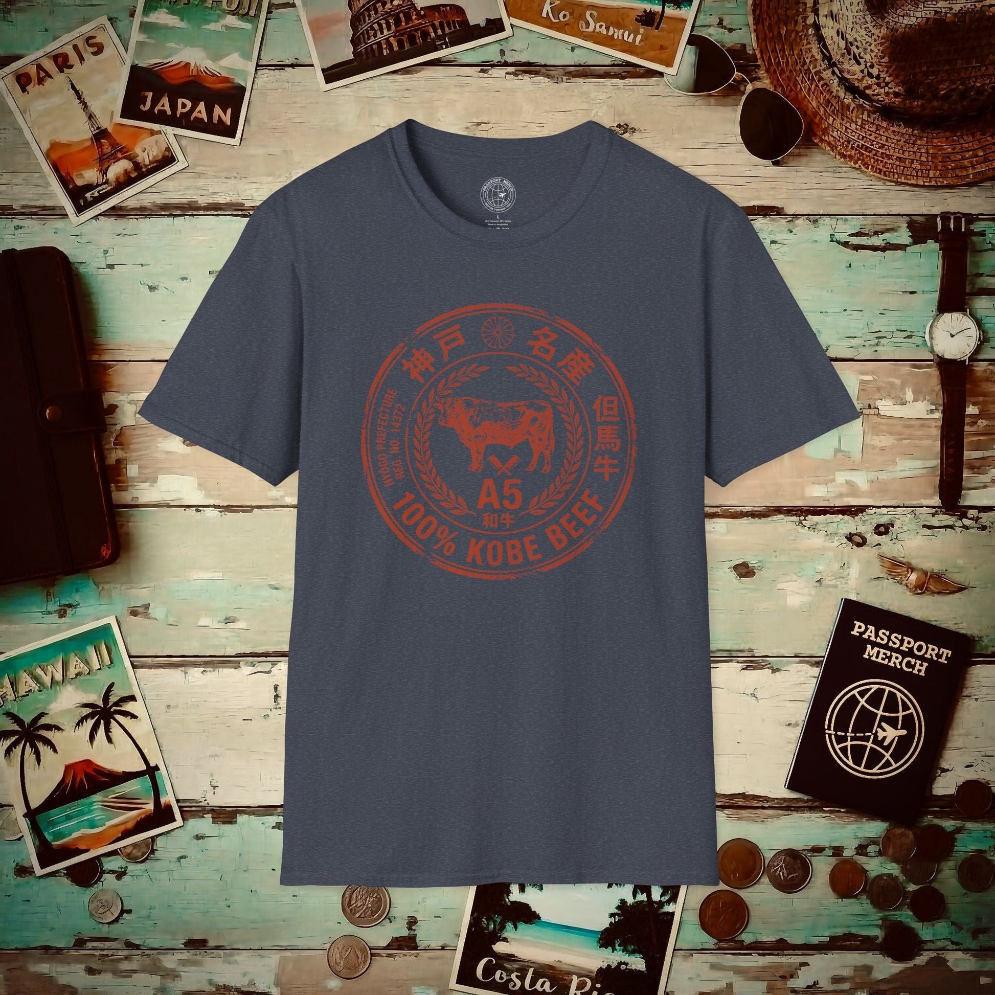 A5 Wagyu Kobe Beef Stamp, Japan T-Shirt Heather Navy / S