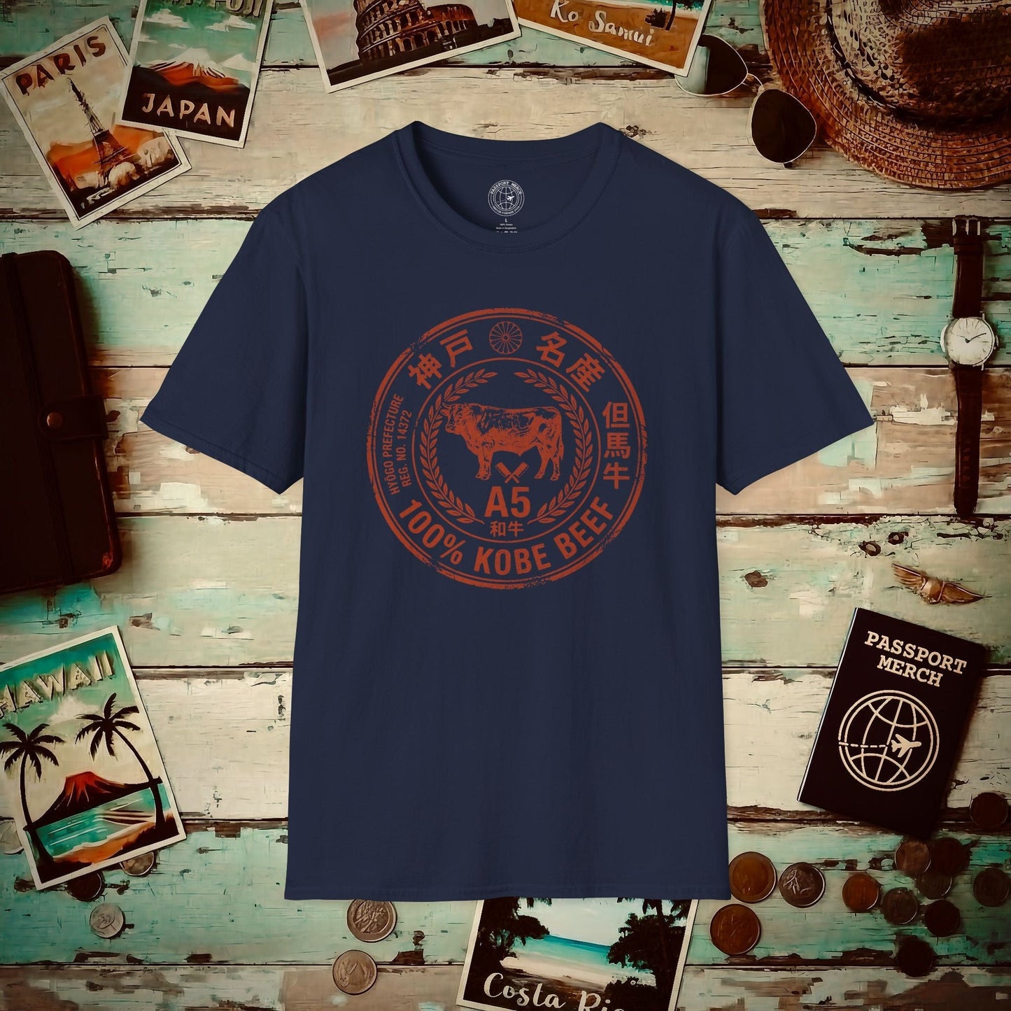 A5 Wagyu Kobe Beef Stamp, Japan T-Shirt Navy / S