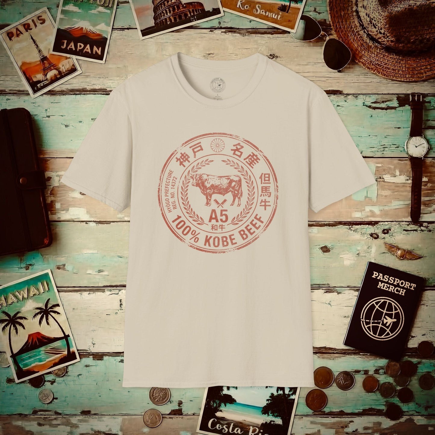 A5 Wagyu Kobe Beef Stamp, Japan T-Shirt Sand / S