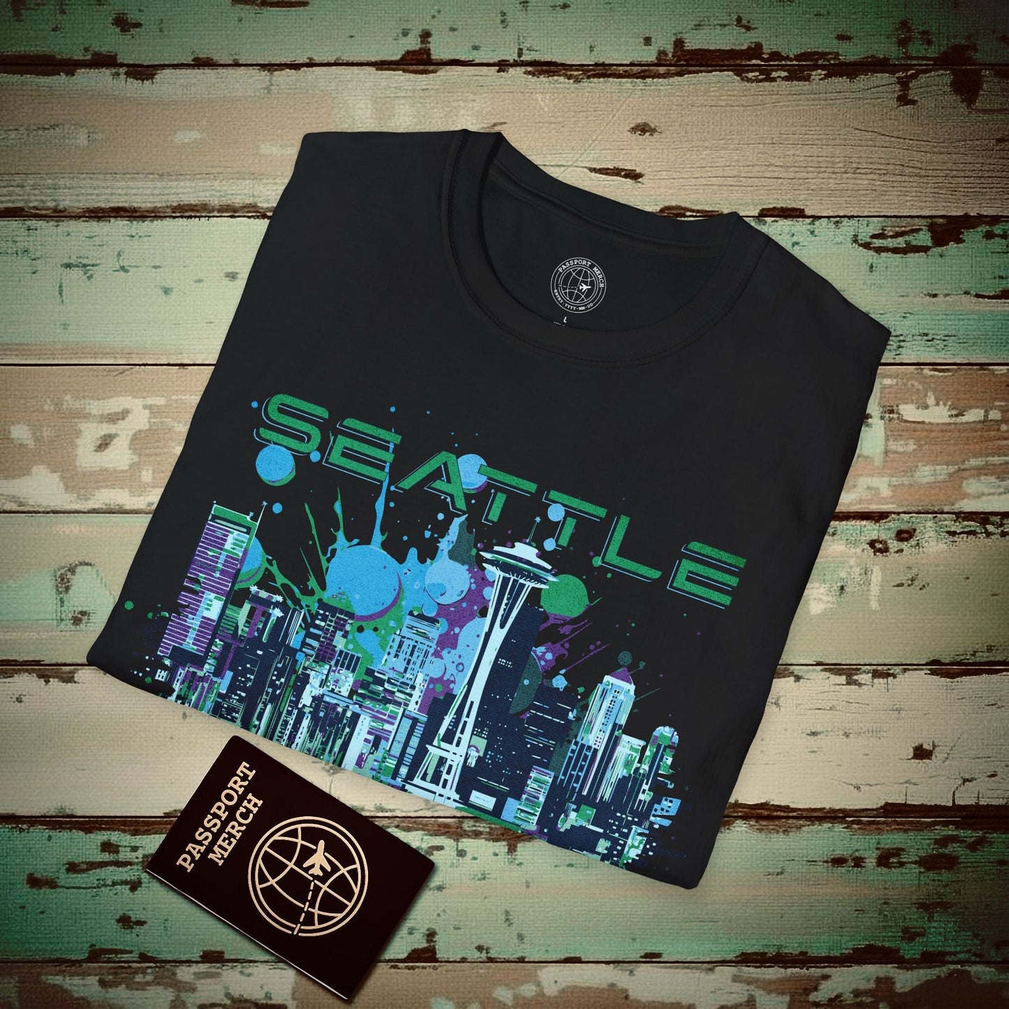 Abstract Space Needle, Seattle Washington T-Shirt Black / S