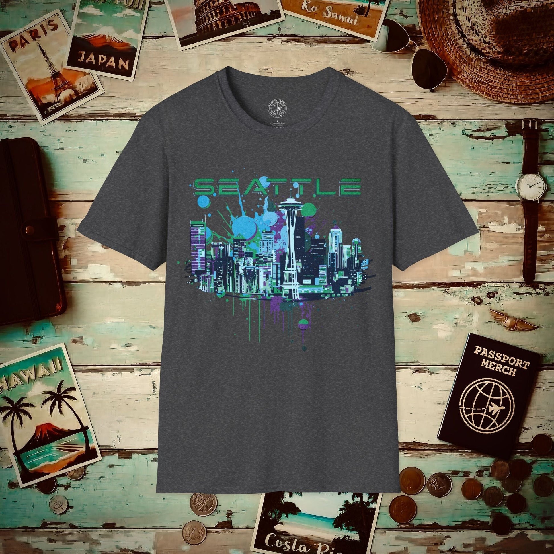 Abstract Space Needle, Seattle Washington T-Shirt Dark Heather / S