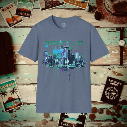 Abstract Space Needle, Seattle Washington T-Shirt Heather Indigo / S