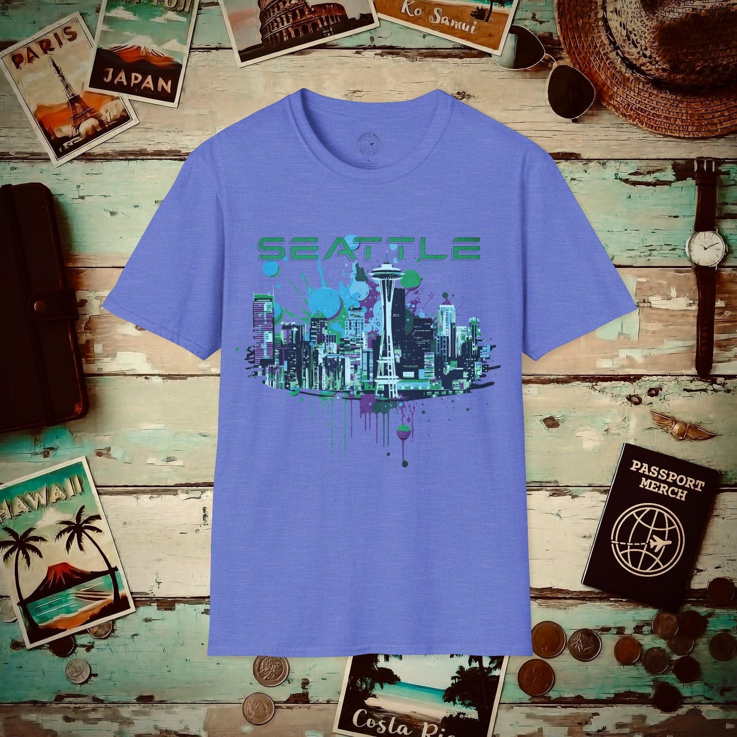 Abstract Space Needle, Seattle Washington T-Shirt Heather Royal / S