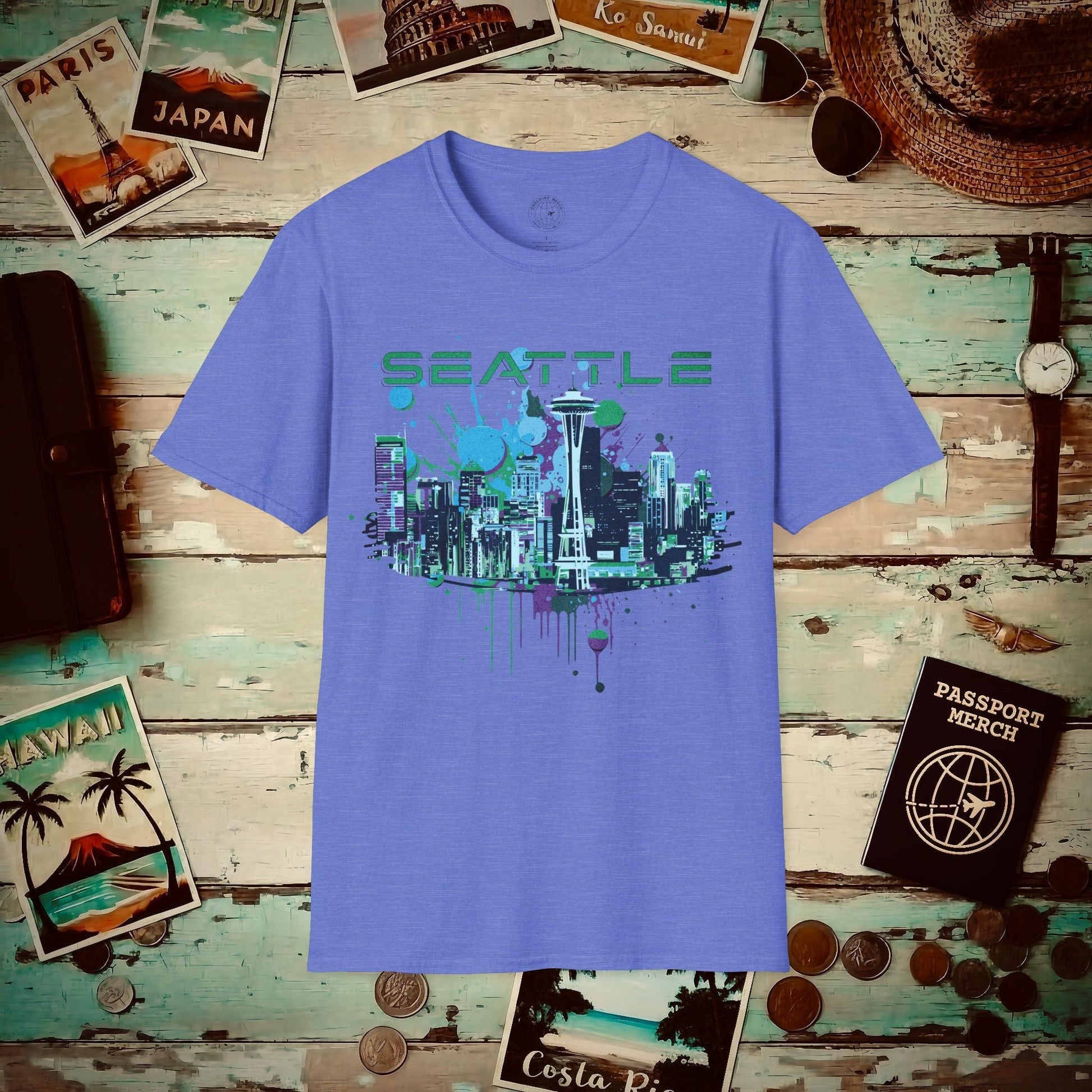 Abstract Space Needle, Seattle Washington T-Shirt Heather Royal / S