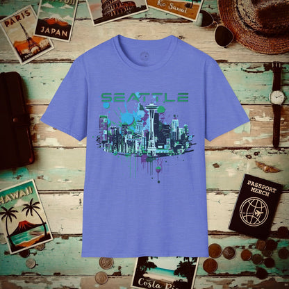Abstract Space Needle, Seattle Washington T-Shirt Heather Royal / S
