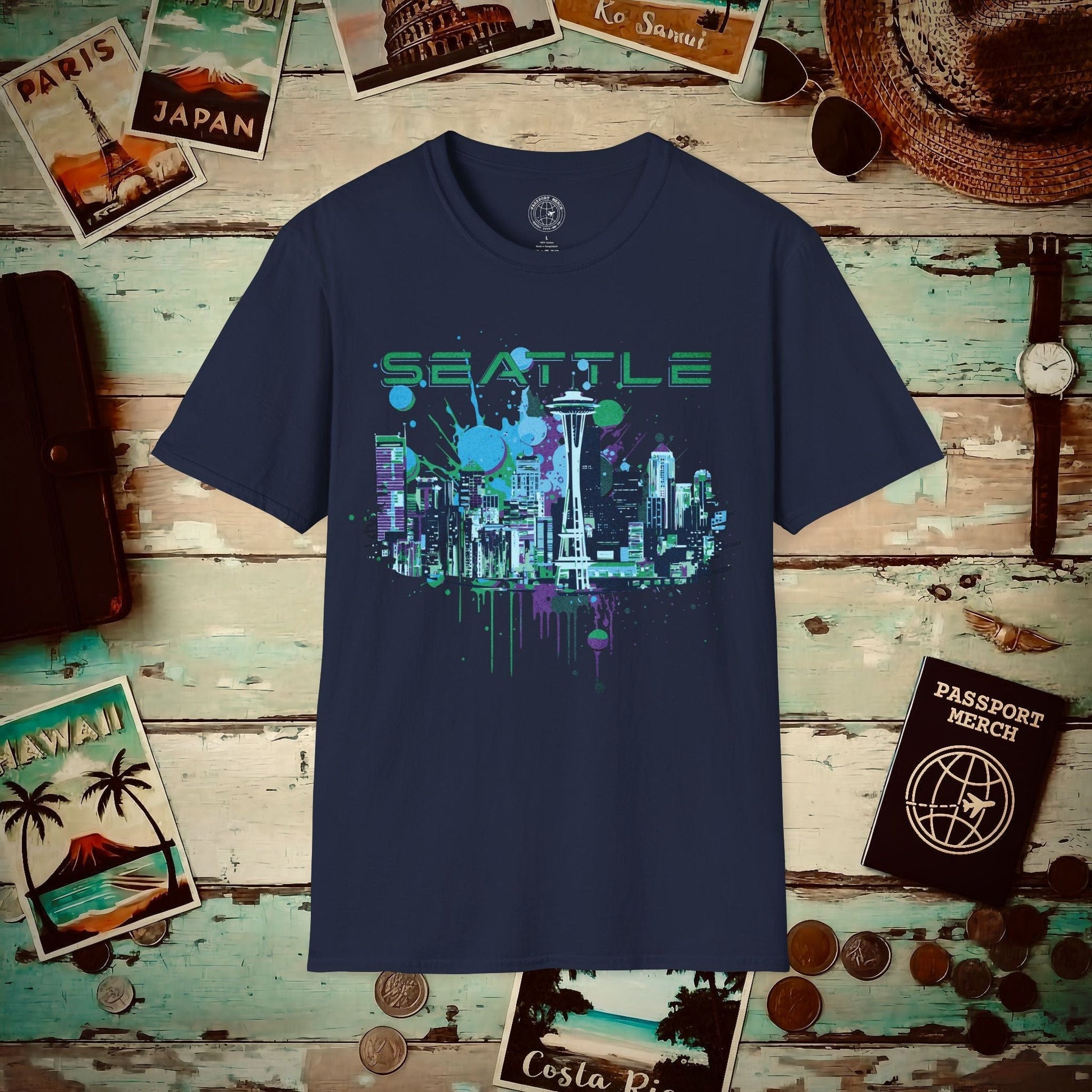 Abstract Space Needle, Seattle Washington T-Shirt Navy / S