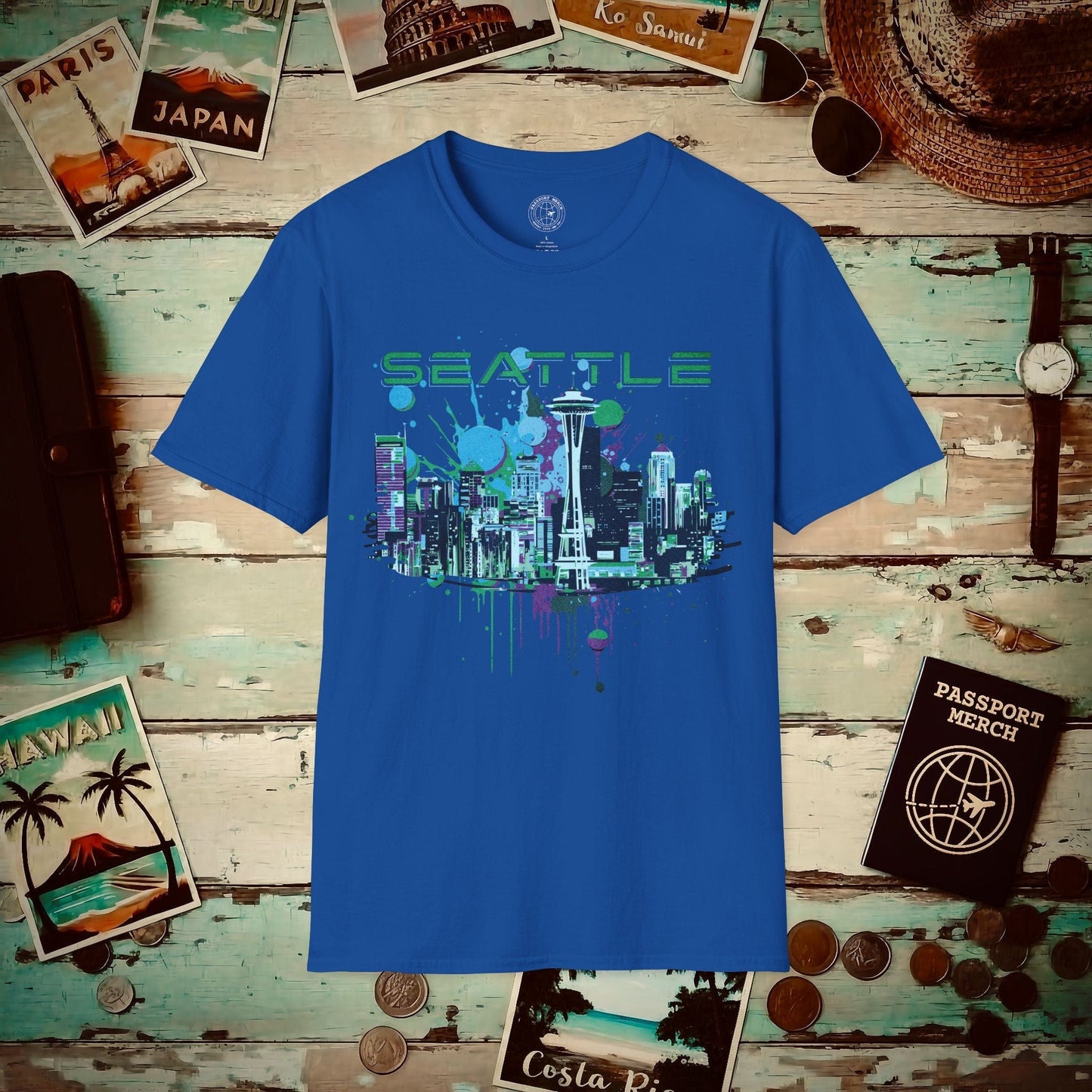 Abstract Space Needle, Seattle Washington T-Shirt Royal / S