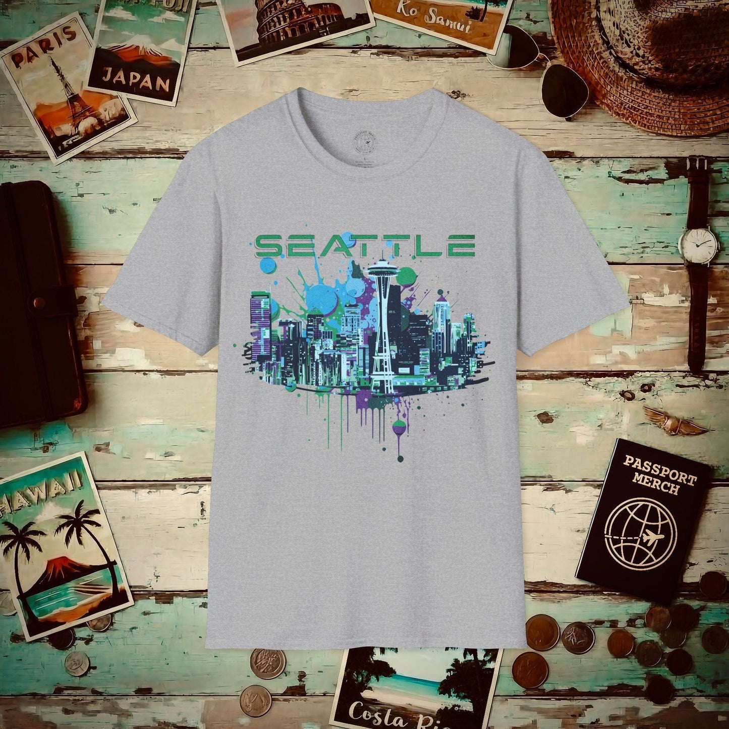 Abstract Space Needle, Seattle Washington T-Shirt Sport Grey / S