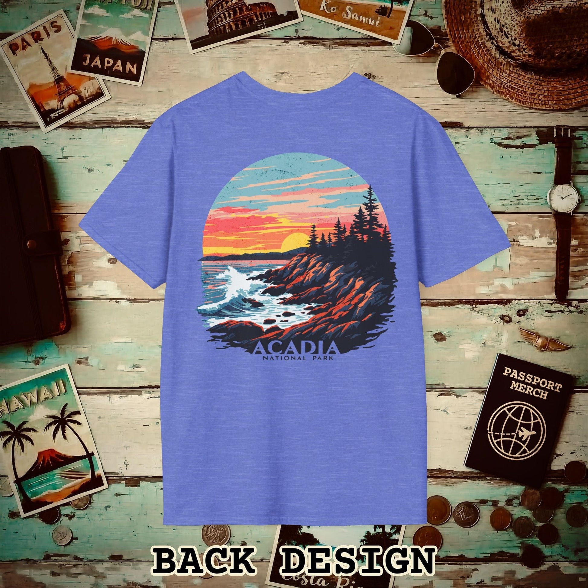 Acadia National Park, Maine, Back Print T-Shirt Heather Royal / S