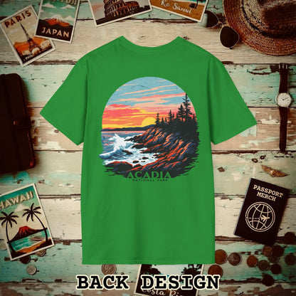 Acadia National Park, Maine, Back Print T-Shirt Irish Green / S
