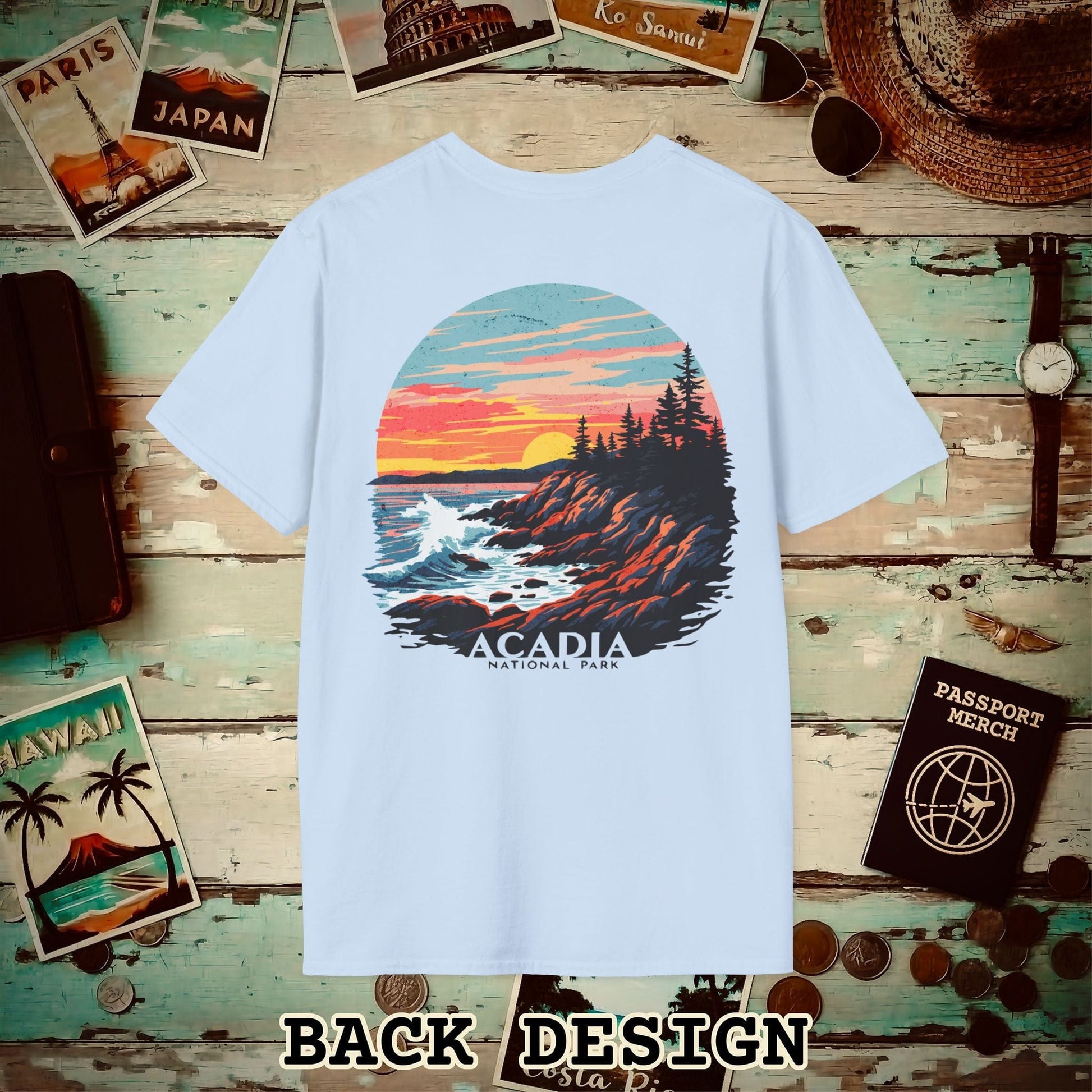 Acadia National Park, Maine, Back Print T-Shirt Light Blue / S