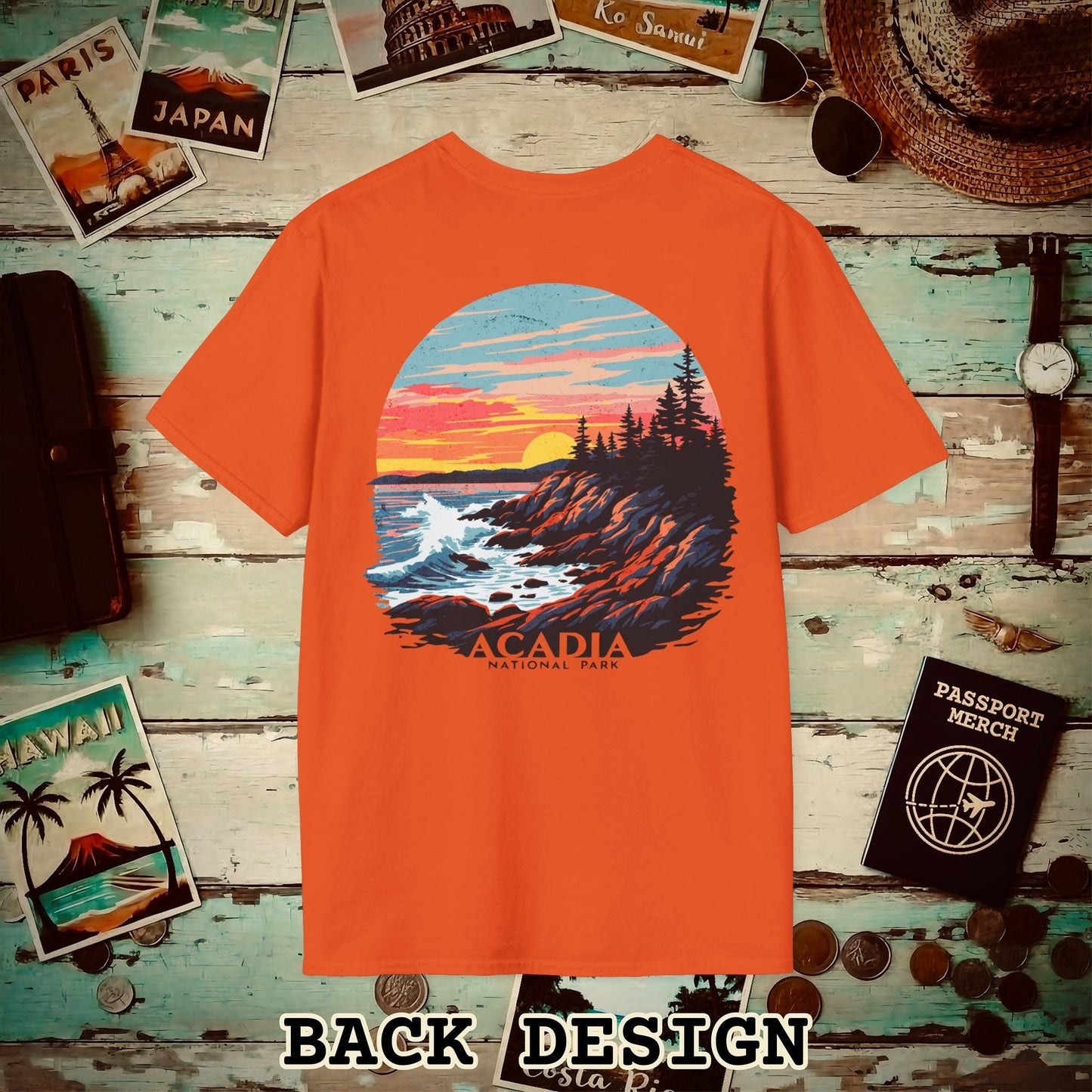 Acadia National Park, Maine, Back Print T-Shirt Orange / S