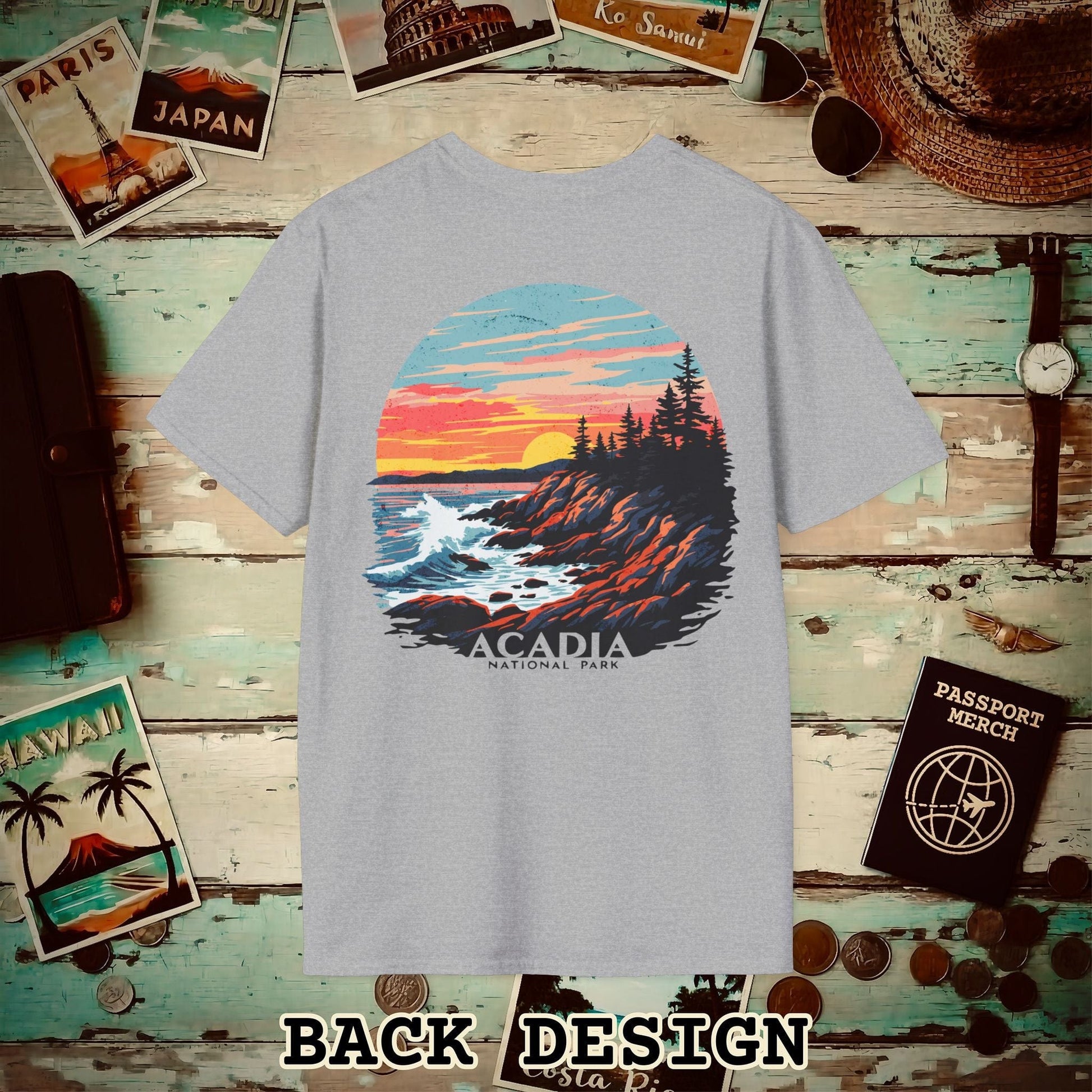 Acadia National Park, Maine, Back Print T-Shirt Sport Grey / S