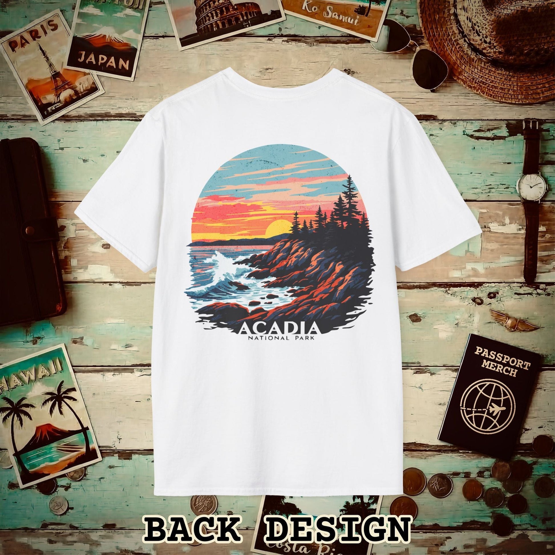 Acadia National Park, Maine, Back Print T-Shirt White / S