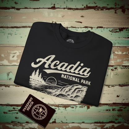 Acadia National Park Vintage Monochrome, Maine Crewneck Black / S