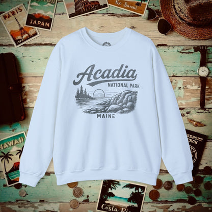 Acadia National Park Vintage Monochrome, Maine Crewneck Light Blue / S