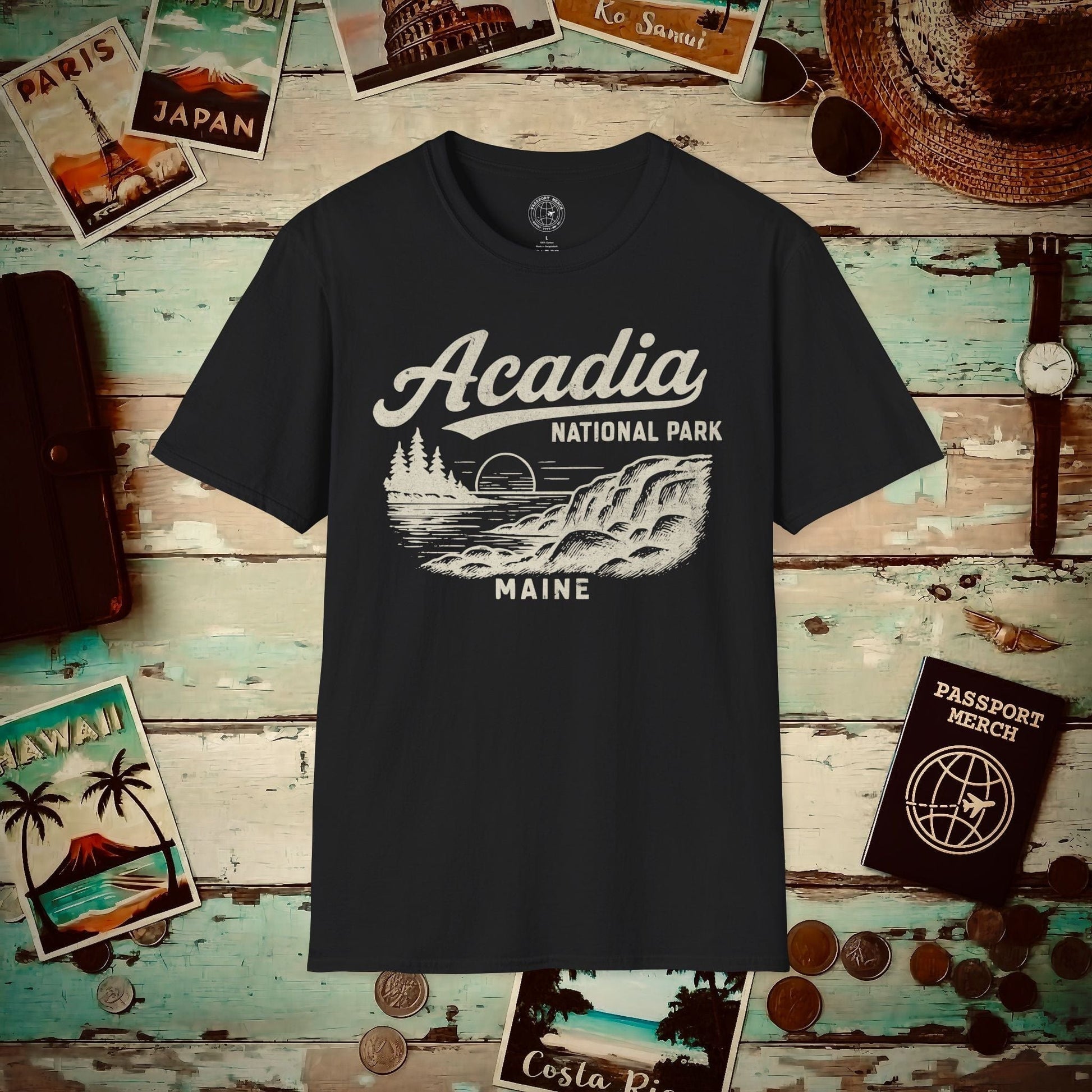 Acadia National Park Vintage Monochrome, Maine T-Shirt Black / S