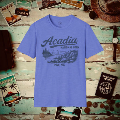 Acadia National Park Vintage Monochrome, Maine T-Shirt Heather Royal / S