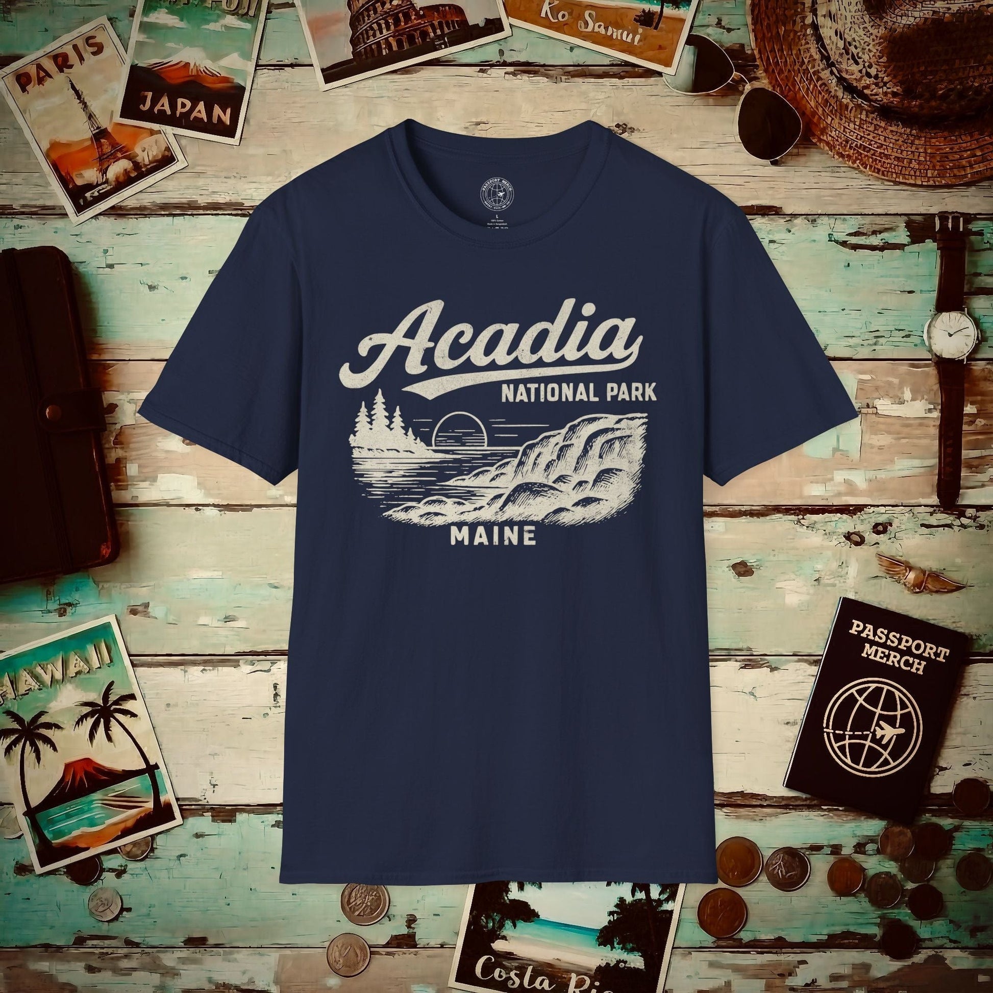 Acadia National Park Vintage Monochrome, Maine T-Shirt Navy / S