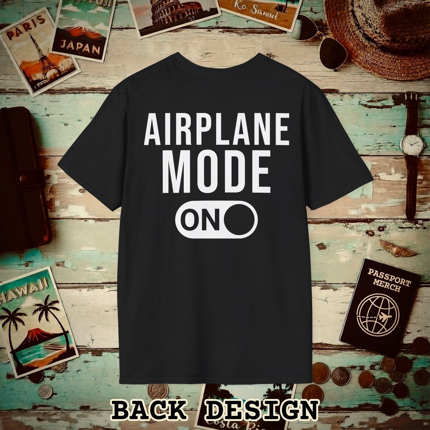 Airplane Mode, ON Back Print T-Shirt Black / S