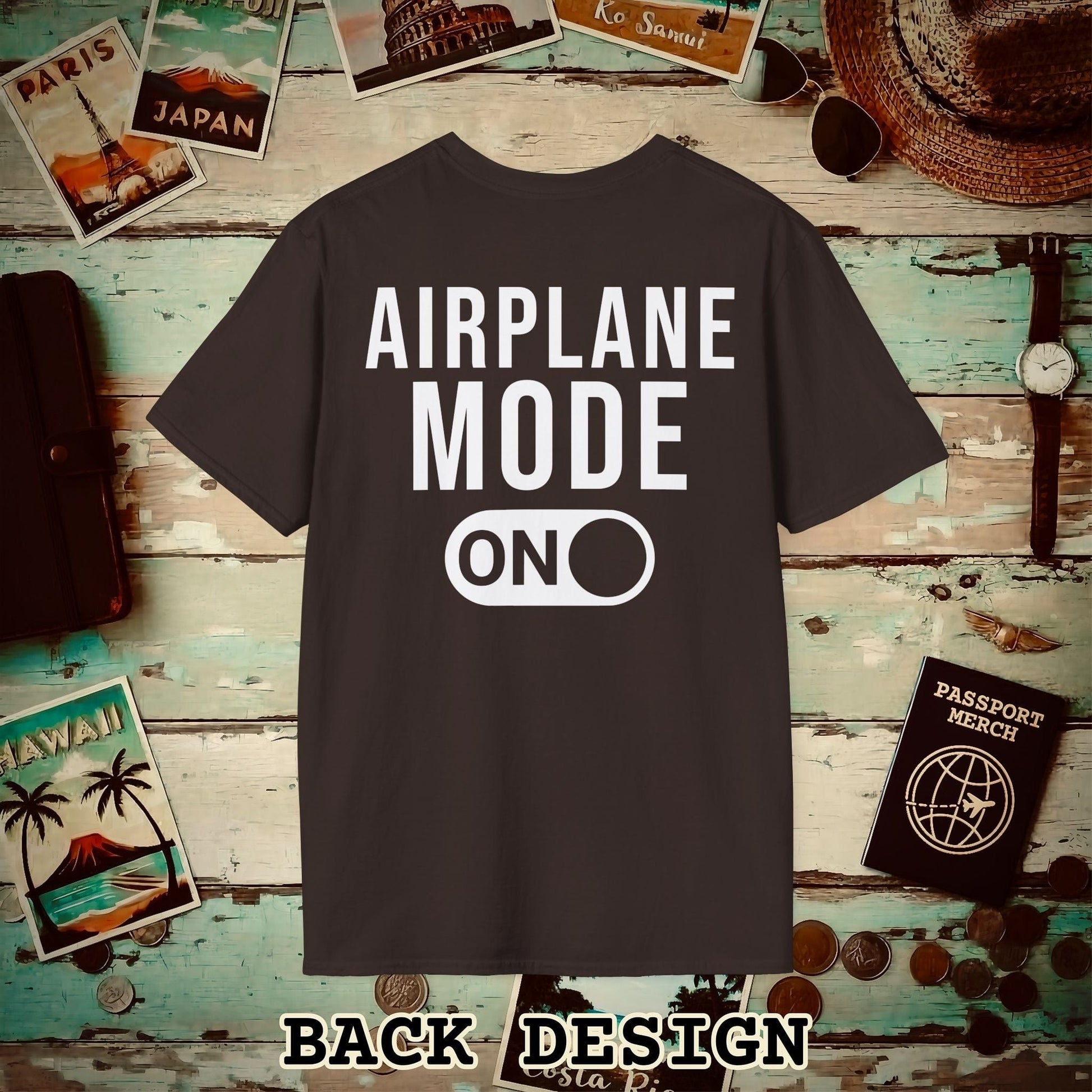 Airplane Mode, On Back Print T-Shirt Dark Chocolate / S