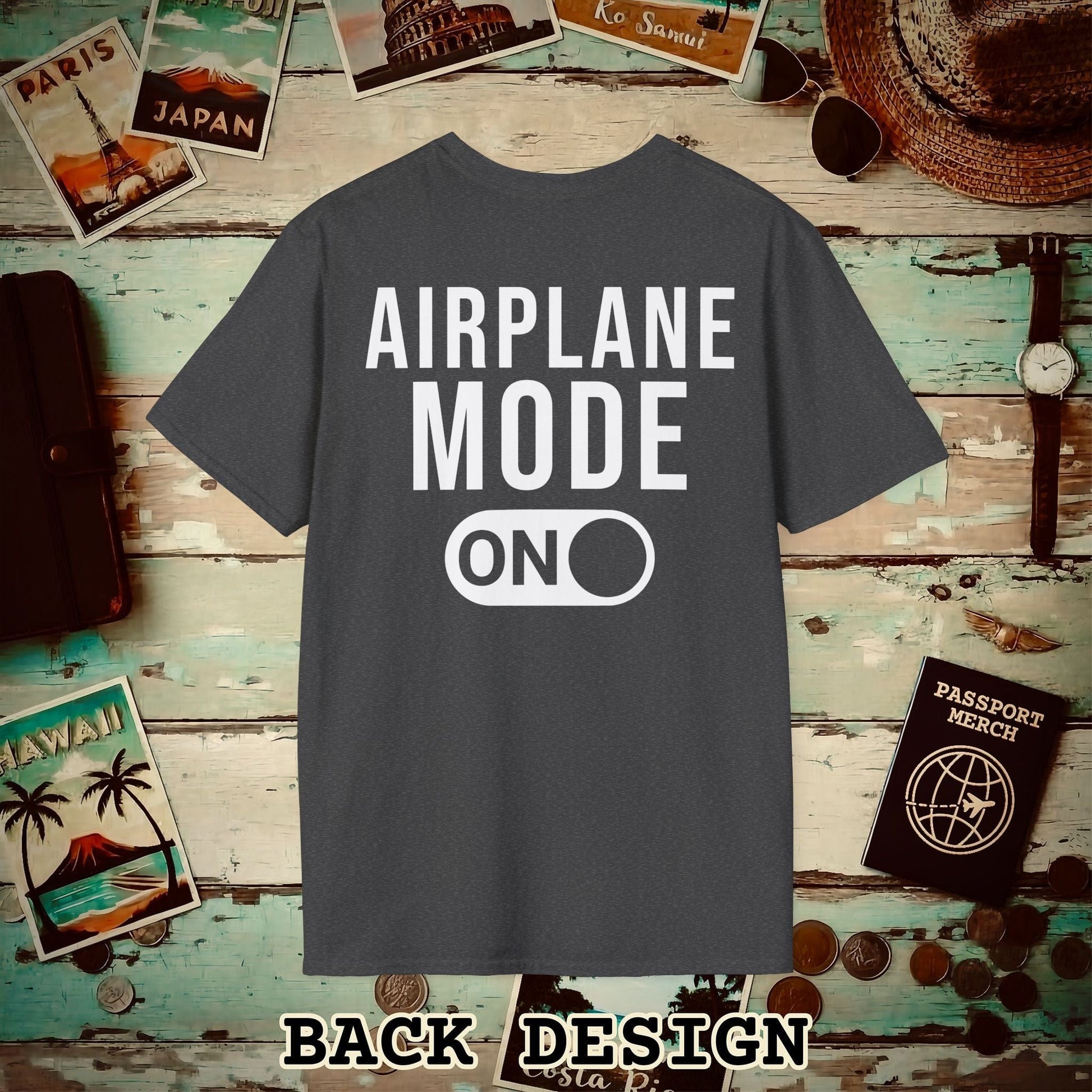 Airplane Mode, On Back Print T-Shirt Dark Heather / S