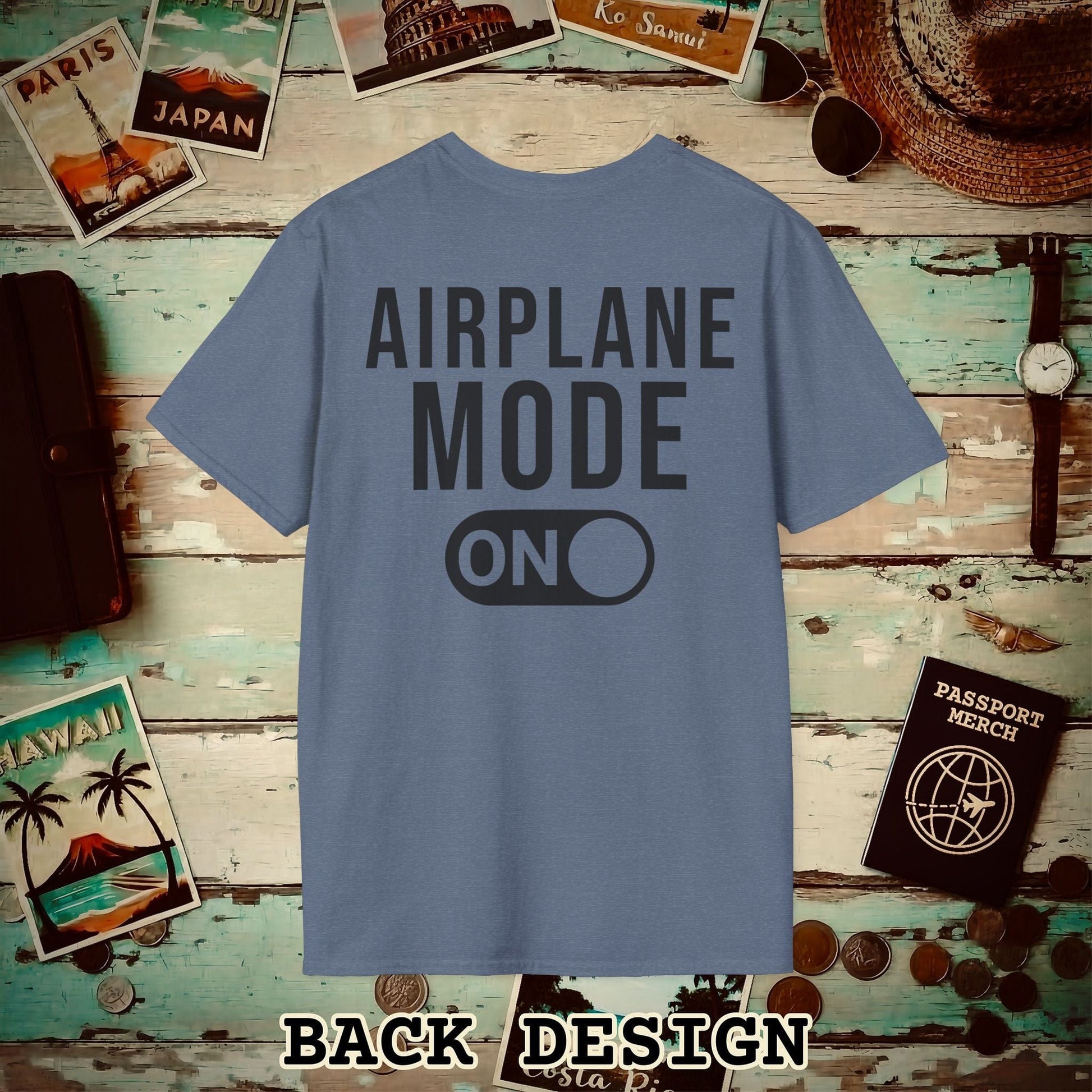 Airplane Mode, ON Back Print T-Shirt Heather Indigo / S