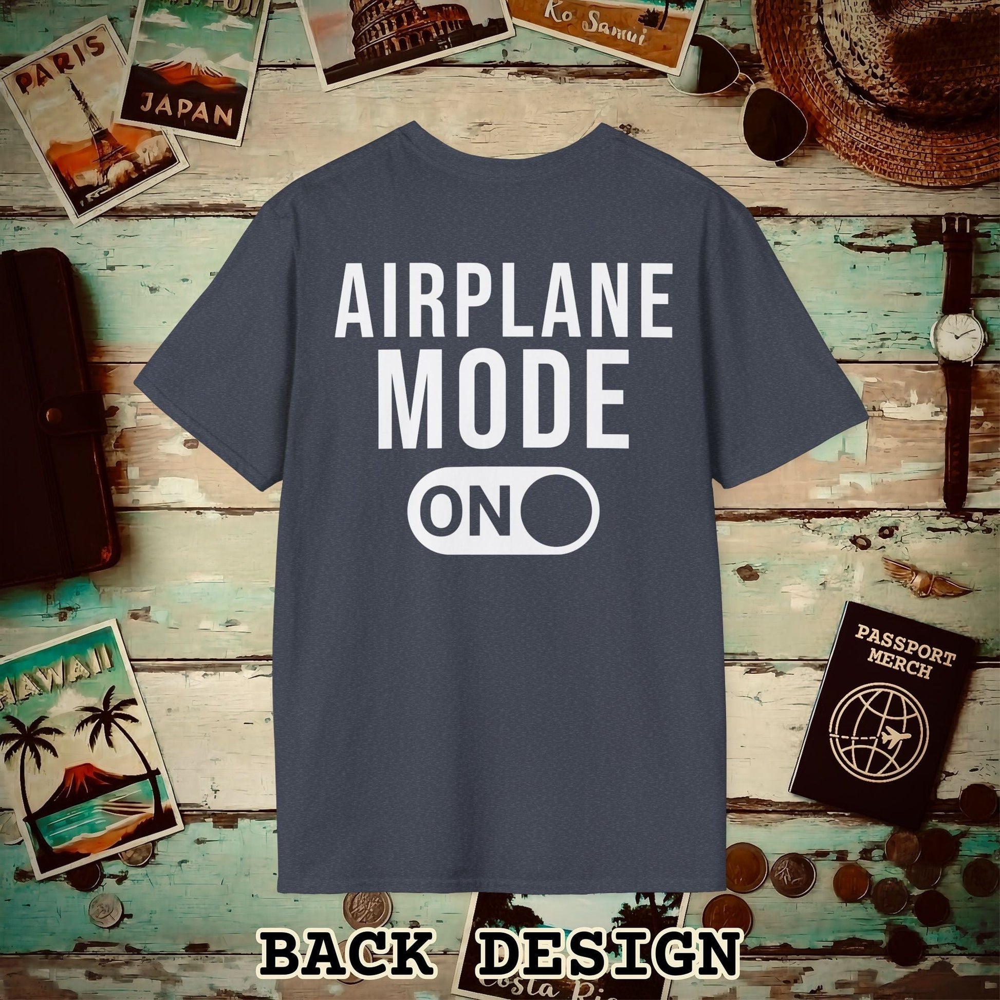 Airplane Mode, ON Back Print T-Shirt Heather Navy / S