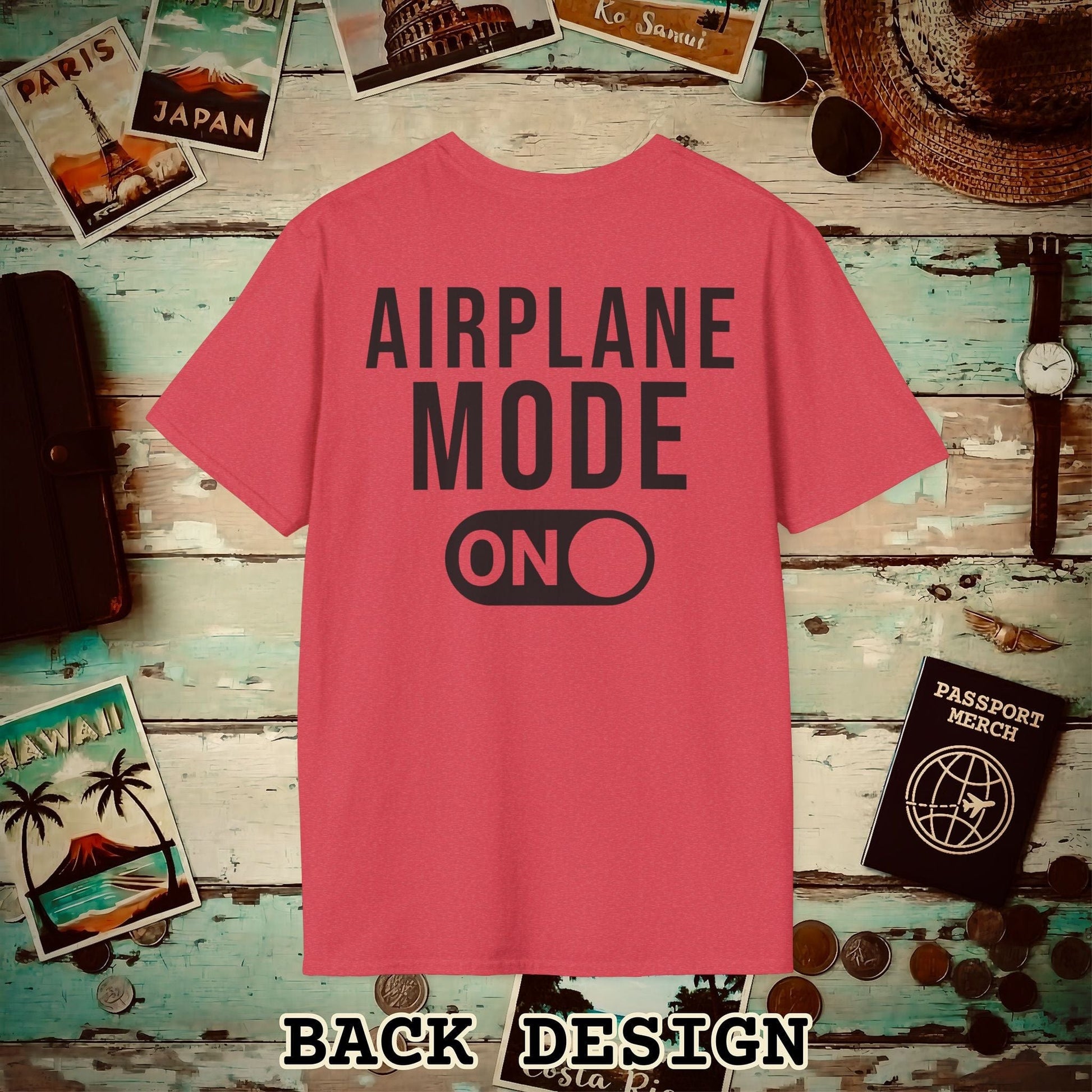 Airplane Mode, ON Back Print T-Shirt Heather Red / S